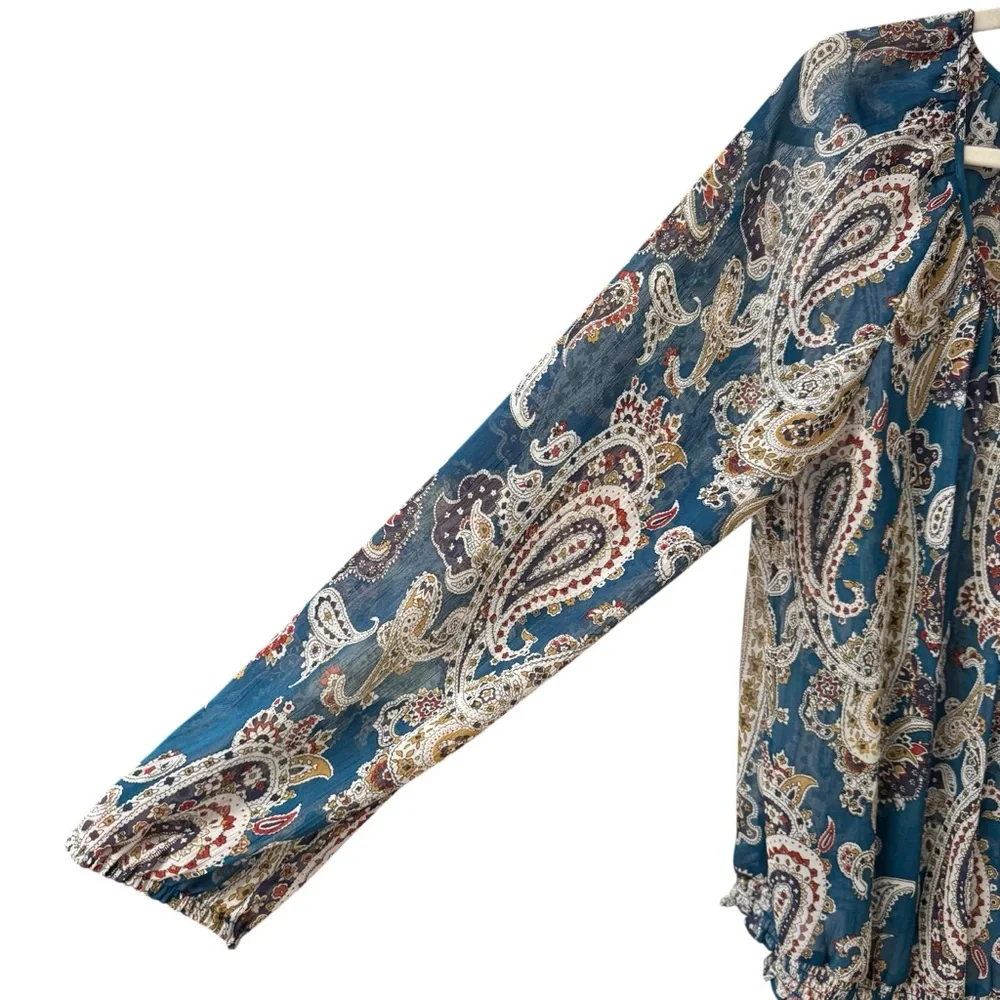 Bundle Lot of 2 Lucky Brand Boho Blouse Tops Size LG Blue‎ Black Floral Casual - Picture 9 of 11